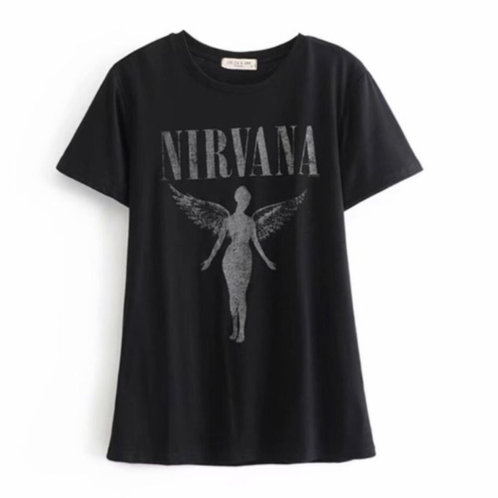 SOLD OUT Black Nirvana Angel Tour Concert Vintage T-Shirt - Picture 2 of 4